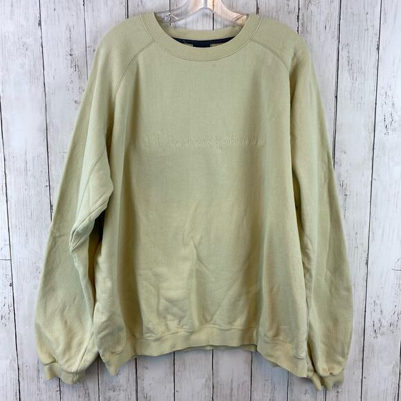 VTG Champion Cream Beige Script Spell Out Logo Crew Sweatshirt Unisex Men's XL - Picture 1 of 10